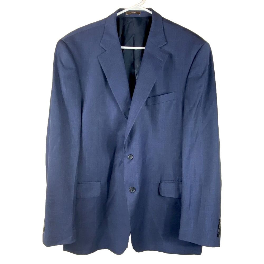 Peter Millar Blazer Mens 48T Virgin‎ Wool Blue Plaid Dress Coat 2 Button Jacket